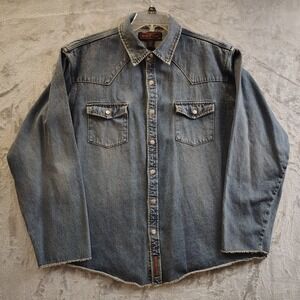 Vtg Western Denim Button Up Shirt Mens Sz L Oxford & Fulham Cotton Rodeo Heavy